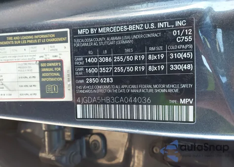 2012 Mercedes-Benz Ml 350 4Matic z USA, uszkodzony, nr VIN 4JGDA5HB3CA044036